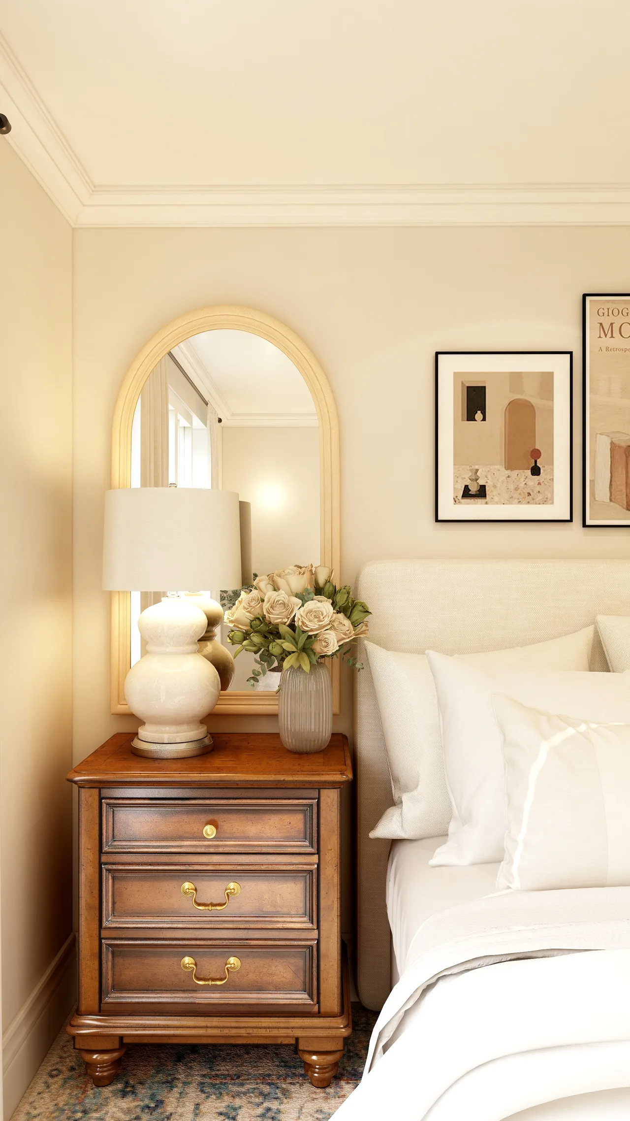 bedroom nightstand, floral styling, close crop, Braemar Bedroom