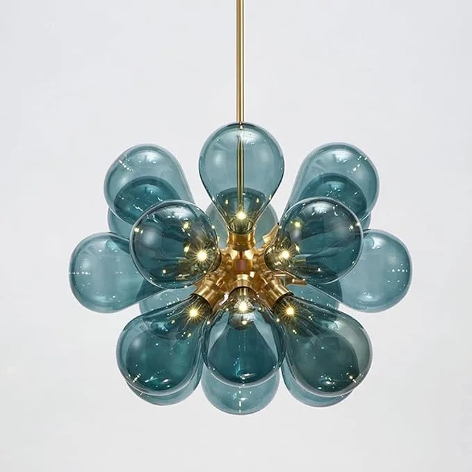 flower-petal pendant chandelier, teal/gold variant - lighting comparison blog