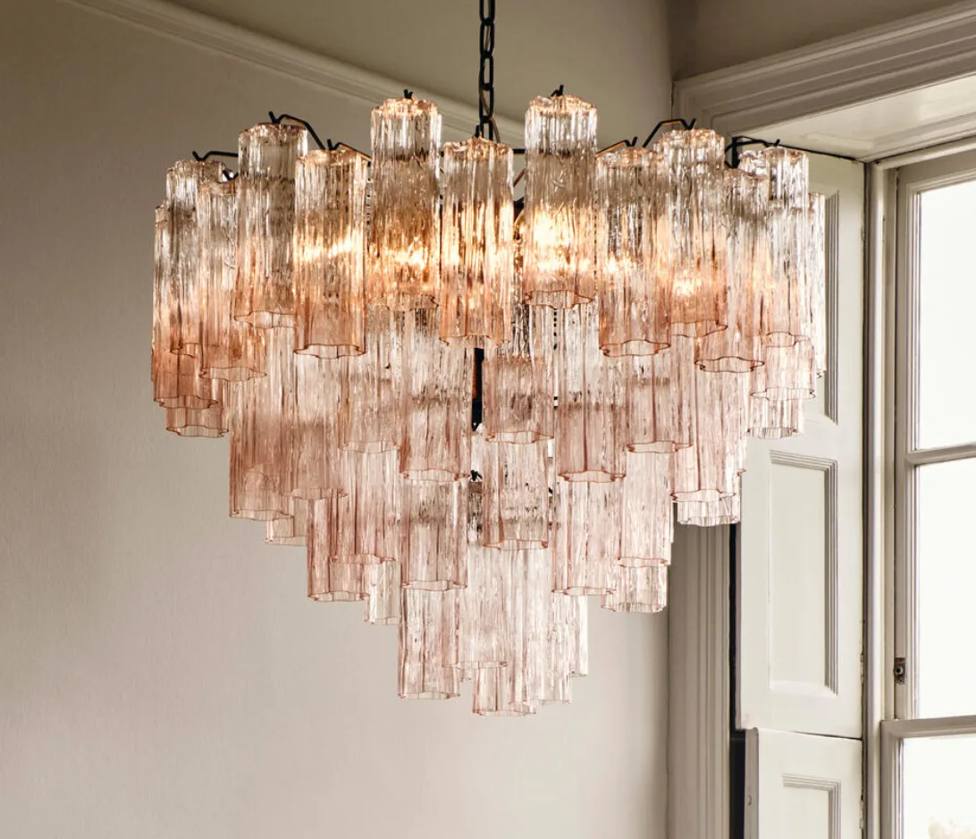 tiered crystal chandelier, pink glass - lighting comparison blog