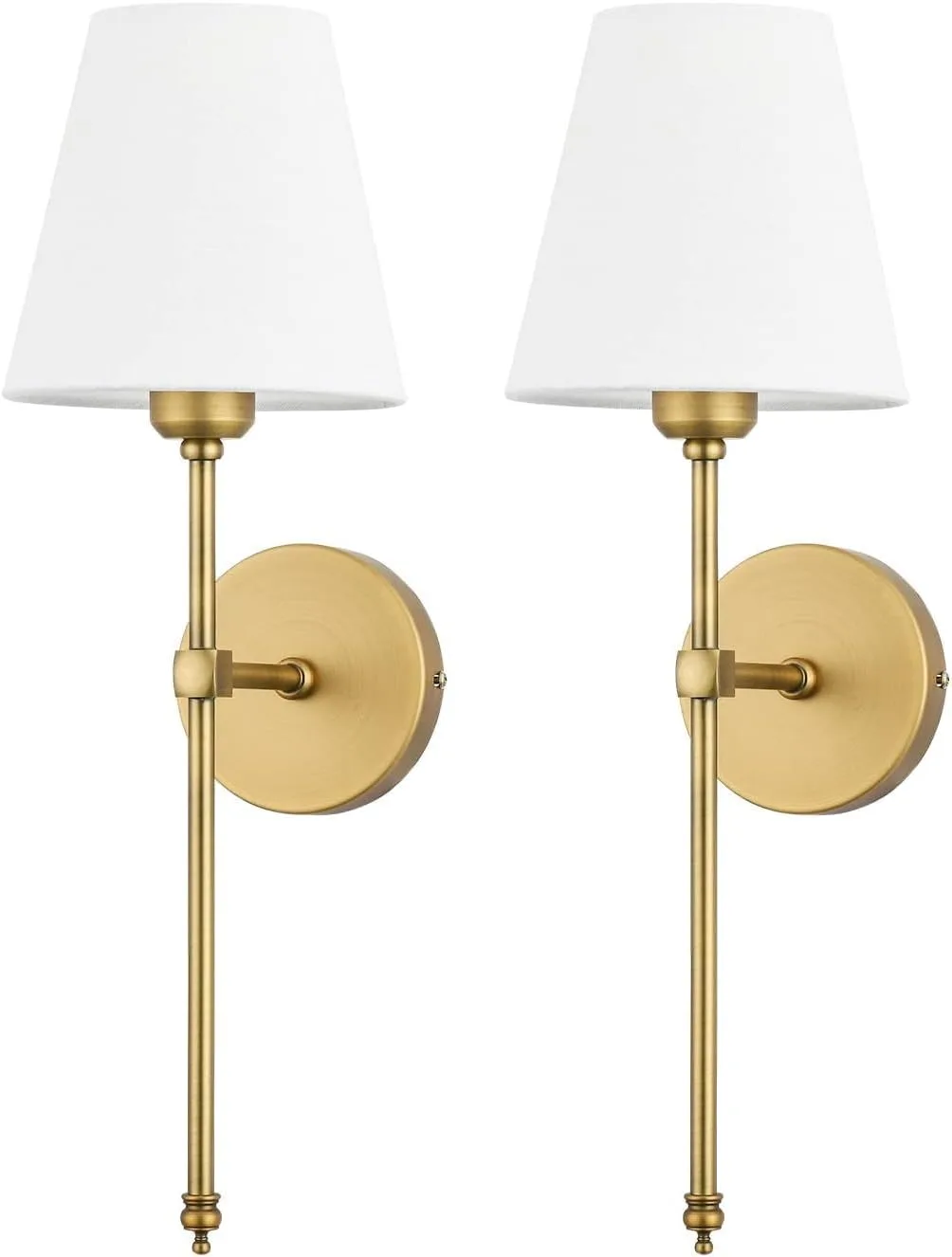 brass wall sconces, pair with white shades - lighting comparison blog