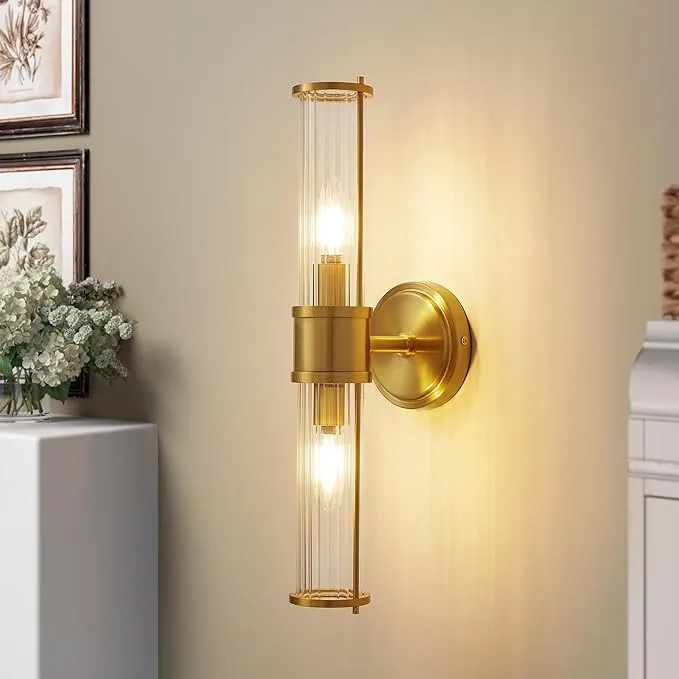 brass + fluted glass double wall sconce - lighting comparison blog